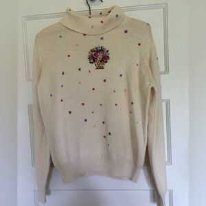 Vintage Susan Bristol hand embroidered flower basket sweater